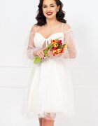 InPuff Rochie de cununie Meredith baby-doll alba cu perle si margele