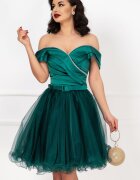 InPuff Rochie de ocazie baby-doll verde cu fronseuri si banda din strassuri