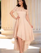 InPuff Rochie de ocazie nude asimetrica cu broderie pretioasa
