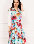 InPuff Rochie de zi Agapia in clos cu print multicolor si maneci cu volanas