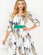 InPuff Rochie de zi ecru in clos cu imprimeu floral tip pictura