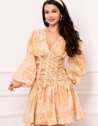 InPuff Rochie de zi eleganta cu talie tip corset si imprimeu aztec