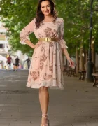 InPuff Rochie de zi in clos Ayana bej din voal cu imprimeu floral