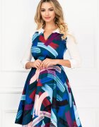 InPuff Rochie de zi in clos cu print multicolor si maneci din voal