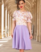InPuff Rochie de zi in clos lavanda cu maneci bufante si flori delicate