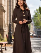 InPuff Rochie de zi midi maro Noemia cu nasturi aurii decorativi