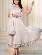 InPuff Rochie eleganta bej Caroline midi din voal peliculizat plisat