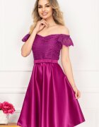 InPuff Rochie eleganta de ocazie magenta cu broderie aplicata si funda