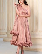 InPuff Rochie eleganta roz Caroline midi din voal peliculizat plisat