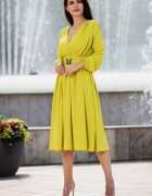 InPuff Rochie midi Otilia eleganta olive cu centura in talie