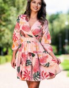 InPuff Rochie peach cu volanase si imprimeu frunze By