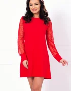 InPuff Rochie rosie lejera cu maneci din tulle cu buline