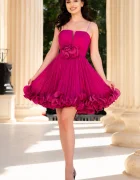InPuff Rochie scurta fucsia din voal Vittoria in clos cu volane