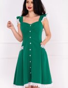 InPuff Rochie verde cu volanase la umeri si broderie aplicata