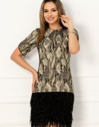 InPuff Rochie Xara de ocazie din jaquard cu print sarpe si bordura neagra cu franjuri