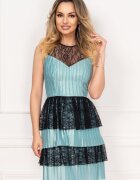 InPuff Rochie Xara eleganta mint din jerse plisat cu volane din dantela neagra