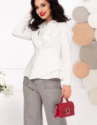 InPuff Sacou elegant alb din stofa cu revere si peplum in talie