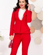 InPuff Sacou elegant rosu din stofa cu revere si peplum in talie