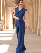 InPuff Salopeta bleumarin lejera din vascoza cu pantalon evazat