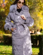 Josephine Geaca lunga gri eleganta Marianne cu guler si mansete din blana