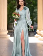 Josephine Rochie de seara eleganta Gabriella mint cu drapaje si floare 3D