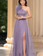 Josephine Rochie de seara lila Clio din tulle brodat cu floare 3D pe umar si strassuri