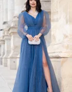 Josephine Rochie de seara lunga eleganta bleu Esmeralda cu glitter