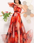 Josephine Rochie de seara pretioasa Carolina orange cu model tip pictura