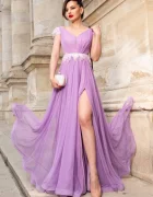 Josephine Rochie lunga de seara lila Petronela decorata cu banda din fulgi