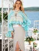 Legendaria Bluza eleganta bleu ciel cu perle cusute manual si dantela pretioasa
