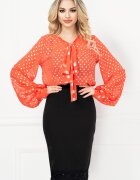 Legendaria Bluza orange cu buline argintii si funda stilizata