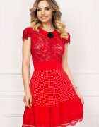 Legendaria Bluza rosie din dantela cu paiete si flori 3D