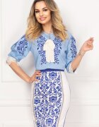 Legendaria Bluza tip ie bleu traditionala cu dantela aplicata si broderie