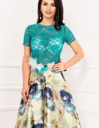Legendaria Bluza turquoise din dantela cu insertii de fir irizant