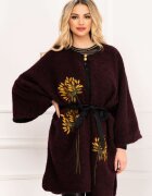 Legendaria Capa eleganta grena din lana cu broderie mustar