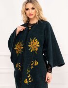 Legendaria Capa eleganta turquoise din lana cu broderie mustar