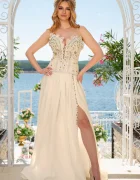 Legendaria Corset Vis de Coral cu broderii din dantela nude si perle cusute manual