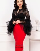 Legendaria Fusta rosie conica cu dantela si banda din catifea