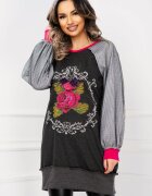 Legendaria Pulover cu broderie traditionala si plasa argintie pe maneci