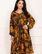 Legendaria Rochie de zi satinata in clos cu imprimeu tomnatic
