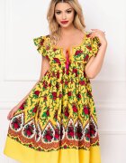 Legendaria Rochie Venezia lejera galbena cu decupaj la spate si imprimeu floral