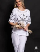 Lehel Ie traditionala alba din bumbac cu fluturi brodati si model floral negru