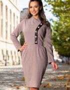 MBG Collection Rochie dama midi cappucino cu nasturi imbracati
