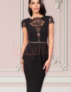 MBG Collection Rochie de ocazie MBG neagra din stofa cu decolteu transparent si strasuri in talie