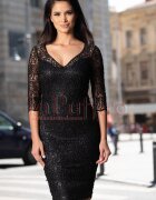 MBG Collection Rochie de ocazie neagra din dantela cu paiete