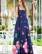 MBG Collection Rochie MBG de seara lunga bleumarin cu imprimeu floral