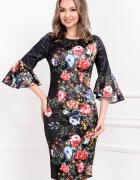 MBG Collection Rochie MBG din tafta neagra cu maneci clopot