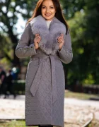 Patricia Geaca matlasata Kimber grej cu detalii din stofa si blanita