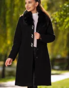 Patricia Palton dama elegant negru Anais din stofa cu guler din blana
