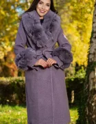Patricia Palton dama mov elegant Fabiola din stofa cu guler din blana